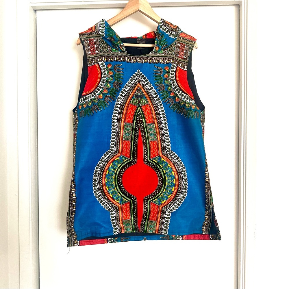 Custom Mena Mode African Hooded Dashiki Shirt – Bright, Slim Fit, Worn Once